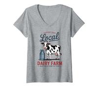 Mujer Orgulloso Homesteader - Retro Apoya tu granja lechera local Camiseta Cuello V