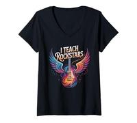 Mujer Orgulloso I Teach Rock Stars Banda Profesor Campamento Coro Inspirar Gimnasio Camiseta Cuello V