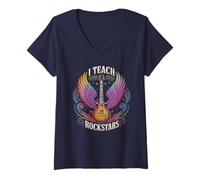 Mujer Orgulloso I Teach Rock Stars Maestro Coro Apreciación Música Camiseta Cuello V