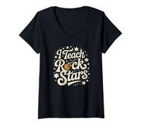 Mujer Orgulloso I Teach ROCKSTARS Teacher Music Camp Band Enseñanza ESL Camiseta Cuello V