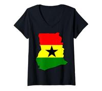 Mujer Orgulloso Mapa de papá ghanés mamá niño niña Ghana Nat'l Day gráfico Camiseta Cuello V