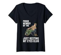 Mujer Orgulloso Miembro de The Just Resting My Eyes Club Dad Camper Camiseta Cuello V