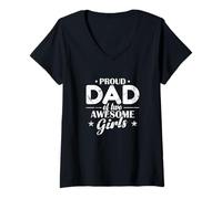 Mujer Orgulloso papá de Dos Chicas increíbles Camiseta Cuello V