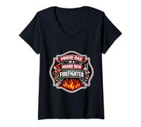 Mujer Orgulloso Papá De Un Nuevo Bombero Bombero Mujer Fuego Padre Hijo Camiseta Cuello V