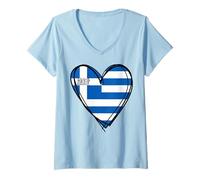 Mujer Orgulloso papá Griego mamá Grecia Bandera corazón gráfico I Love Athens Camiseta Cuello V