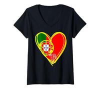 Mujer Orgulloso Portugués Papa I Love Portugal Bandera Corazón 25 de Abril Camiseta Cuello V