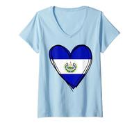 Mujer Orgulloso salvadoreño niño niña mamá Hello El Salvador Bandera corazón Camiseta Cuello V