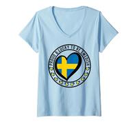 Mujer Orgulloso y Lucky To Be Swedish I Love Sweden Bandera de Corazón Impresión Camiseta Cuello V