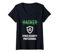 Mujer Orgullosos Hackers Título del Trabajo Hacker Ciberseguridad angustiada Camiseta Cuello V