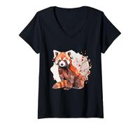 Mujer Origami Panda Rojo Kawaii Japón Pequeños Pandas Gato Osos Camiseta Cuello V