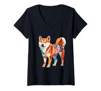 Mujer Origami Shiba Inu Perros De Flor De Cerezo Japonés T Japón Camiseta Cuello V