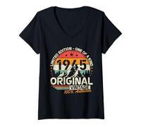 Mujer Original 1945 Vintage Cumpleaños 80 Años para Hombres Mujeres Camiseta Cuello V