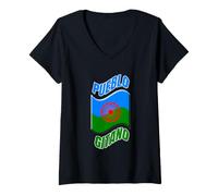 Mujer Original Colorida y Alegre Bandera Gitana del Pueblo Gitano Camiseta Cuello V
