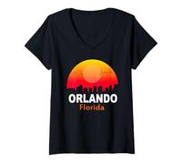 Mujer Orlando Florida Vintage Sunset Retro City State USA Camiseta Cuello V