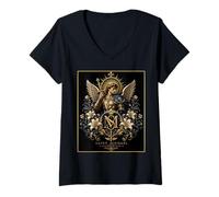 Mujer Ornado San Miguel Arcángel Floral Ángel Icono Arte Camiseta Cuello V