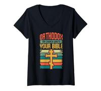 Mujer Ortodoxa Mi Iglesia escribió tu Biblia Ortodoxa Oriental Camiseta Cuello V