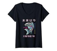 Mujer Osaka 2025 Japón futurista Koi Design. El Futuro es Ahora Camiseta Cuello V