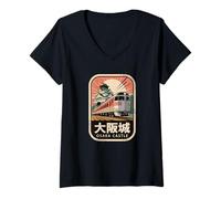 Mujer Osaka Castle Japón Retro Tren Vintage Kanji Streetwear Camiseta Cuello V