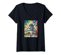 Mujer Osaka Castle Japón Tradicional Kanji Anime Otaku Souvenir Camiseta Cuello V