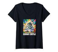 Mujer Osaka Castle Japón Tradicional Kanji Anime Otaku Souvenir Camiseta Cuello V