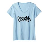 Mujer Osaka Graffiti City Street Art Handstyle Japón Souvenir Camiseta Cuello V