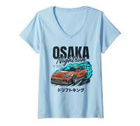Mujer Osaka Nightrun JDM Drift Car japonés Street Racing Tuner Camiseta Cuello V