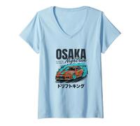 Mujer Osaka Nightrun JDM Drift Car japonés Street Racing Tuner Camiseta Cuello V