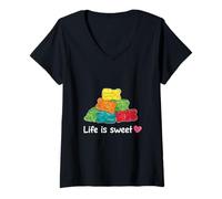 Mujer Osito de gominola Life Is Sweet, Divertido, Amantes de los Caramelos, niñas y niños Camiseta Cuello V