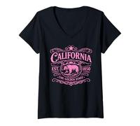 Mujer Oso California 1850 Vintage SoCal Norcal Los Ángeles Rosa Camiseta Cuello V