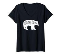 Mujer Oso Colorado Butte con Cresta Camiseta Cuello V
