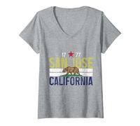 Mujer Oso de Bandera de San José California Vintage Camiseta Cuello V