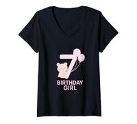 Mujer Oso de Feliz cumpleaños número 7 Camiseta Cuello V