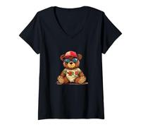 Mujer Oso de peluche con cierre a presión para un ambiente fresco Camiseta Cuello V