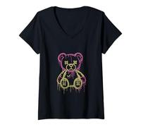 Mujer Oso de Peluche Graffiti Street Art Bold Urban Pop Ilustración Camiseta Cuello V