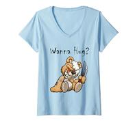 Mujer Oso de Peluche Malvado y Aterrador Que Quiere abrazar Lindo Oso de Peluche de Halloween Camiseta Cuello V