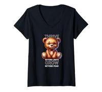 Mujer Oso de Peluche Motivacional: prospera más allá de los límites y Crece Camiseta Cuello V