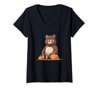 Mujer Oso Dulce con Calabazas Camiseta Cuello V