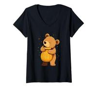 Mujer Oso dulce con tarro de miel Camiseta Cuello V