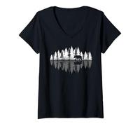 Mujer Oso En Bosque Reflejo Aventura Naturaleza Camiseta Cuello V