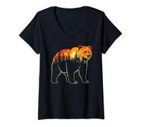 Mujer Oso en Bosque, Vida Silvestre y Actividades al Aire Libre | Bear Graphic Camiseta Cuello V