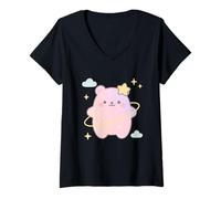 Mujer Oso Espacial Pastel Kawaii Camiseta Cuello V