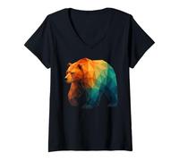 Mujer Oso geométrico Retro Wildlife Low Poly Animal Camiseta Cuello V