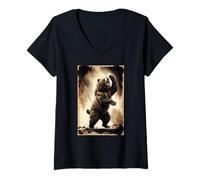 Mujer Oso Grizzly al Atardecer Camiseta Cuello V