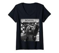 Mujer Oso Grizzly Last Day of School Summer Break Funny Selfie Camiseta Cuello V