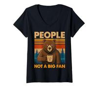Mujer Oso introvertido con café People Not A Big Fan Cita Broma Camiseta Cuello V