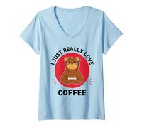 Mujer Oso Kawaii I Just Really Love Coffee Lover Camiseta Cuello V