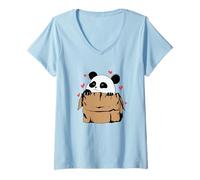 Mujer Oso Panda con Corazones en Caja de cartón Camiseta Cuello V