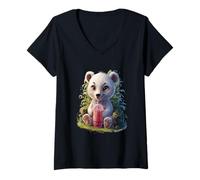 Mujer Oso Polar Hombre Mujer Boba Tea Kawaii Bubble Tea Polar Bear Camiseta Cuello V