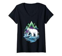 Mujer Oso Polar Iceberg Aurora Boreal Camiseta Cuello V