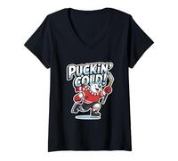 Mujer Oso Polar Jugando Hockey Puck Funny Pun Puckin' Cold Camiseta Cuello V